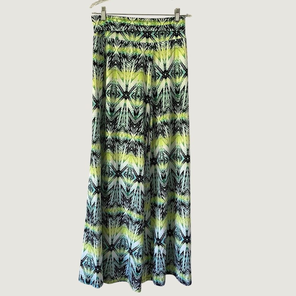 New Directions Palazzo Pants Women S Green Geometric Boho Wide Leg Artsy Beachy‎
